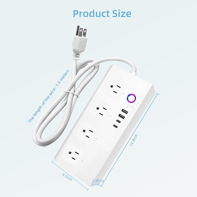 UseeLink Smart Power Strip, WiFi Flat Plug Strip with 4 Smart Outlets and 4 USB Ports(2A2C), 5 Feet Extension Cord Surge Protector, Only 2.4 GHz Wi-Fi, Compatible with Alexa and Google Home, White
