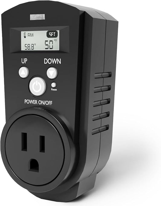 EconoHome Digital Plug in Thermostat - Programmable Thermostat with LCD Screen, Temperature Control & Power Buttons - Compatible with Wall Mount & Portable Heater, Air Cooler, Greenhouse Fans