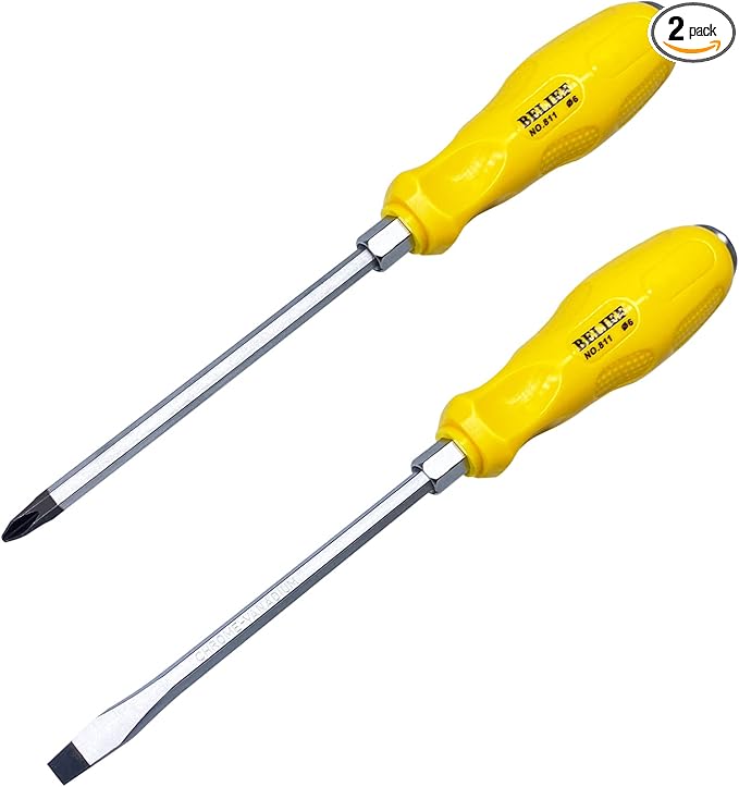 Yalin 2-Piece Professional Screwdriver Set, 1 Phillips and 1 Flat Head, Non-Slip Handles for Home Repair,S2 Steel Screwdriver with Striking Cap