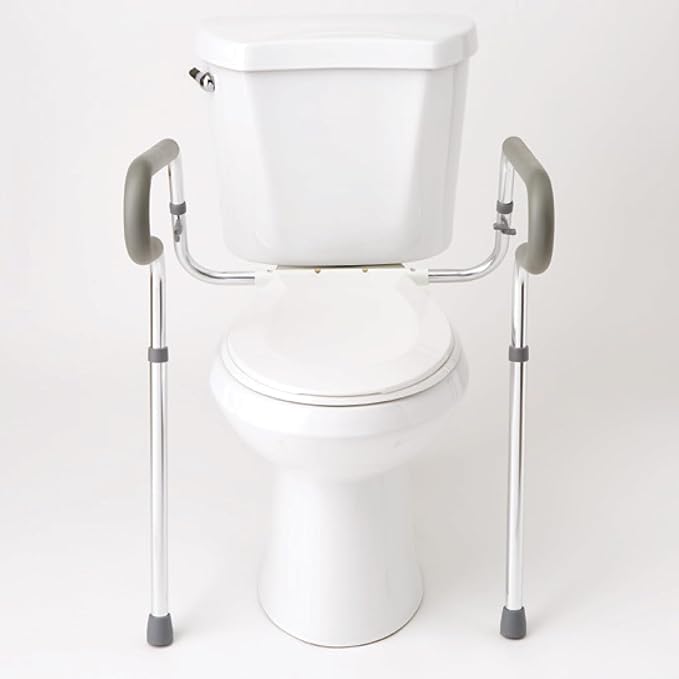 HealthSmart Adjustable Toilet Safety Rails for Seniors, Medical Grade - HandicapToilet Safety Frames for Disabled, Non-Slip Padded, 300lb Capacity Commode Chair with Arms, Toilet Helper for Elderly