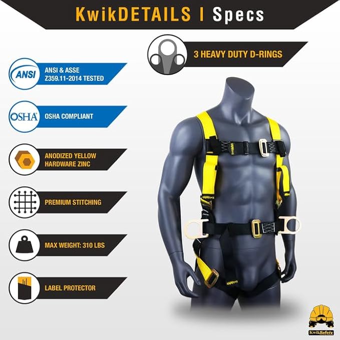 KwikSafety - Charlotte, NC - HURRICANE Ironworker & Tower Safety Harness [3 D-RINGS, BACK SUPPORT] ANSI Tested OSHA Compliant