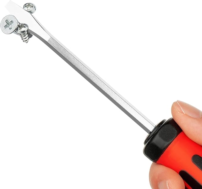 Jetech Striking Cap Go-Through Slotted Screwdriver, S2 Steel Flathead with Magnetic Tip, Ergonomic Soft Grip TPR Handle, 0.24 x 4.92 inches