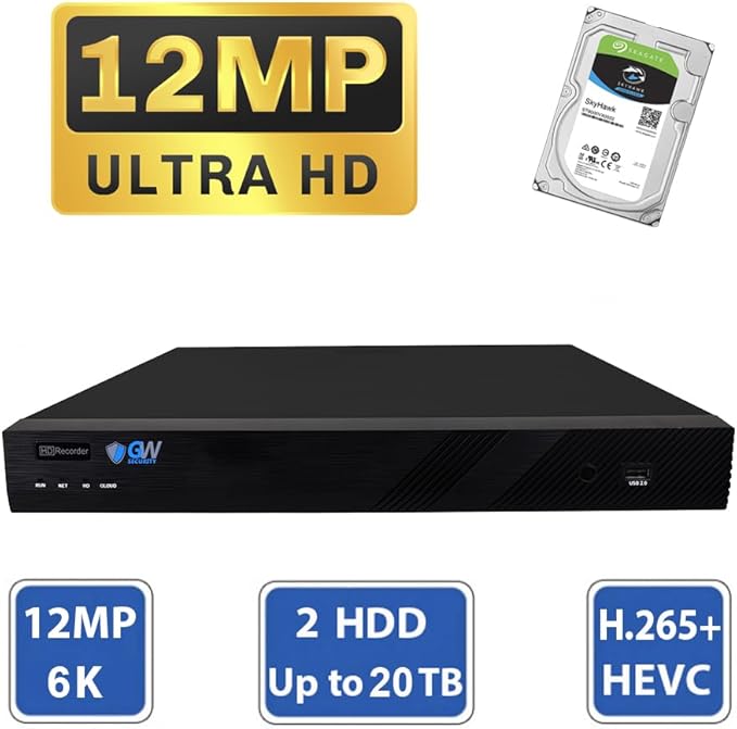 GW Security 16 Channel 12MP NVR UltraHD 4K Face/Human/Vehicle Detection PoE Security Camera System with 12 x 8MP IP Microphone AI Dome Camera, 100ft Night Vision, Waterproof Surveillance Camera