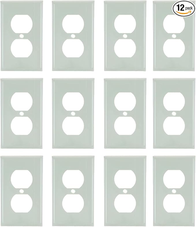 Diodesy- 1-Gang Duplex Receptacle Outlet Wall Plate Unbreakable Plastic Faceplate Cover Standard Size 4.5"H x 2.8"W with 1 Matching Metal Screw Ivory Smooth Finish UL Listed Pack of 12