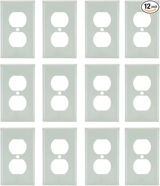Diodesy- 1-Gang Duplex Receptacle Outlet Wall Plate Unbreakable Plastic Faceplate Cover Standard Size 4.5"H x 2.8"W with 1 Matching Metal Screw Ivory Smooth Finish UL Listed Pack of 12