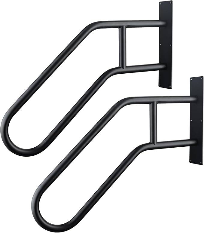 U-Shaped Safety Handrail for Stairs 1-3 Steps, Wall Mounted Handrails Indoor/Outdoor - 530lbs Load, Anti-Slip & Rust-Proof, Elderly & Disabled Assist at Porch, Deck, Bathroom-2pack