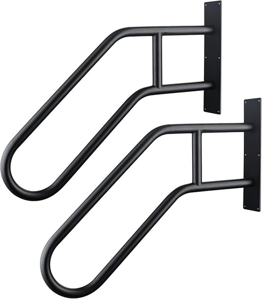 U-Shaped Safety Handrail for Stairs 1-3 Steps, Wall Mounted Handrails Indoor/Outdoor - 530lbs Load, Anti-Slip & Rust-Proof, Elderly & Disabled Assist at Porch, Deck, Bathroom-2pack