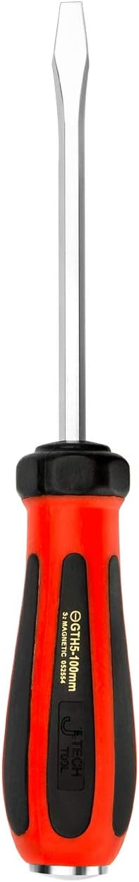 Jetech Striking Cap Go-Through Slotted Screwdriver, S2 Steel Flathead with Magnetic Tip, Ergonomic Soft Grip TPR Handle, 0.2 x 3.94 inches
