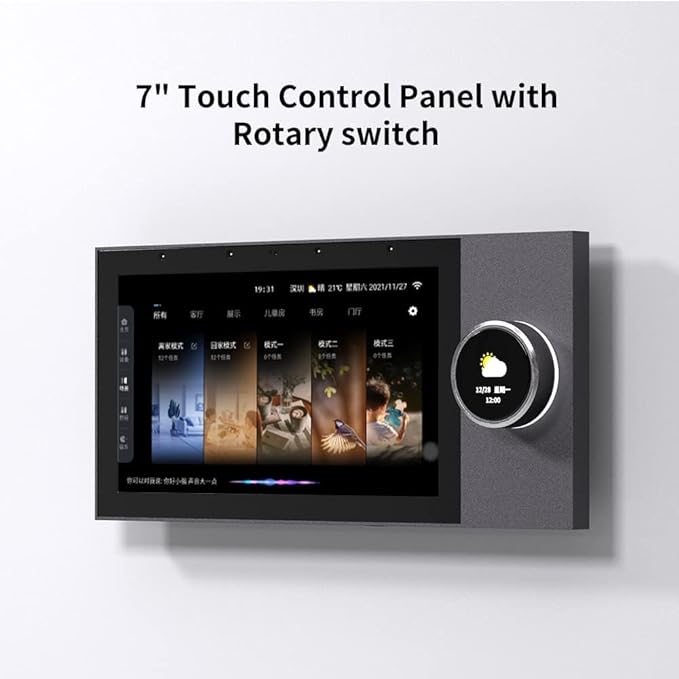 Smart Home Control Panel,7'' Dimmer and Background Music Player,Multifunctional Intelligent Control Touch Screen,Smart Life Tuya App Control Timer Switch for Smart Appliances