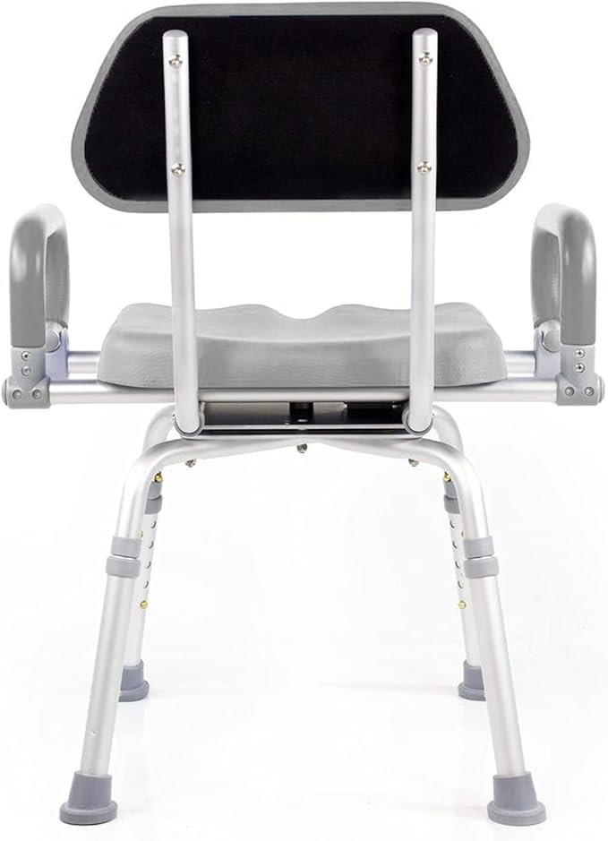 Platinum Health Revolution Pivoting Shower Chair for Bathtub, Adjustable Swivel Seat with Padded Back and Arms, Adjustable Space Saving Design for Tubs, Shower, for Elderly, Handicap & Seniors, Gray