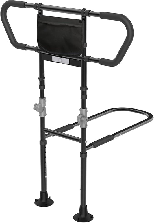 Bed Rails for Elderly Adults Seniors Adjustable Height Safety Rail with 400 Lbs Capacity, Non-Slip Handle & Smart Night Light, Fall Prevention Grab Bar for King Queen Full Twin Beds Black