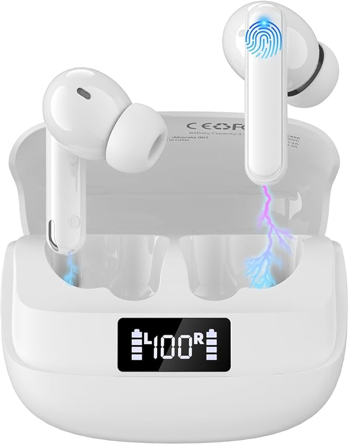 Active Noise Canceling Wireless Earbuds，Big Bass Stereo Sound，4 Mic ENC AI Clear Calls With Low-latency For Phone&Pad&TV，40H Playtime LED Display，IPX5 Waterproof Earphones，Bluetooth 5.4 Earbuds