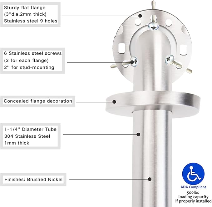 Stainless Steel Bathroom Safety Shower Grab Bar, Anti Slip Bathtubs Grab Bars,Toilet Assist Saft Handle Handrail ADA Compliant 500lbs for Handicap Elderly Senior (Brushed, 24 Inches 2 Pack)