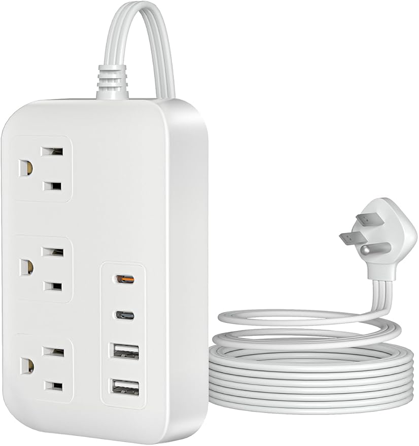 Power Strip-6FT Extension Cord Flat Wall Plug,3 Outlets 2 USB,2 USB-C,PD20W Charging Ports,Electrical Outlet,Flat Plug Power Strip,Outlet Extender,Cruise Ship Essentials for Home Dorm Room Essentials