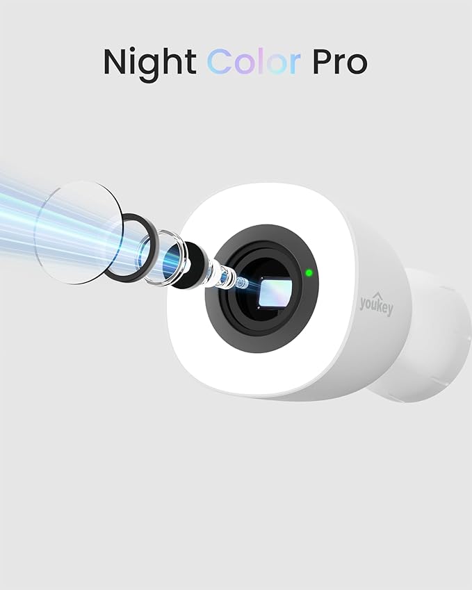 youkey Security Camera Outdoor, 2.5K QHD, 130° FOV, Color24 Enhanced Night Vision, Spotlights with Adjustable Tone, AI Human/Pet/Vehicle Detection, No Monthly Fees
