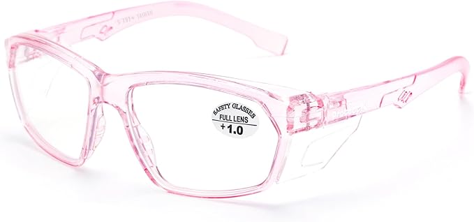 ProtectX Stylish Anti-Fog & Scratch-Resistant Safety Glasses With Readers, UV Protection Goggles, Anti-Impact Lightweight Glasses for Men＆Women Pink Reading 1.0