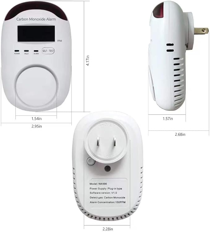 Plug-in Type Carbon Monoxide Alarm, CO Detector Monitor with LED Digital Display and Voice Alert for Home/Kitchen/Bedroom - 2 Pack