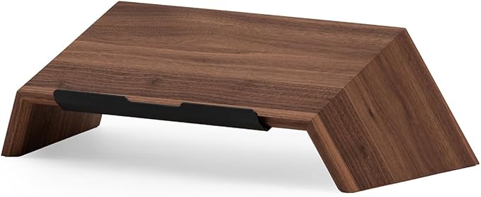 Oakywood Walnut Wooden Slanted Laptop Stand - Ergonomic Desk Laptop Riser & Holder - 50x25x15cm - Fits 15-16 inch Laptops