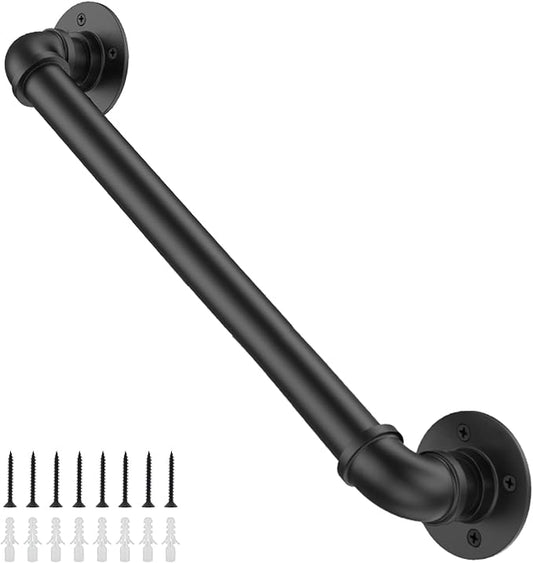 Willstar 4FT Industrial Staircase Handrail Non-Slip Pipe Bar Foot Rail Wall Mount Stair Rail Vintage Grab Bar for Steps Black Iron Pipe Handrail for Outdoor Indoor Stairs Loft Porch Hand Rail (4ft)