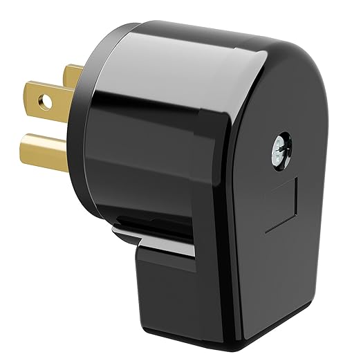 ETL Verified Nema 5-15P 90 Degree Right Angle Plug - 15A, 125V, Black, USA 3-Prong Right Angle AC Plug