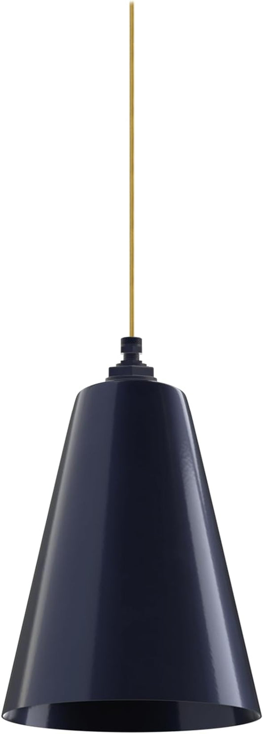 Steel Lighting Co. Laurel Pendant Light | Ceiling Mounted | 8.5 inch Cone Shade | Modern Contemporary Farmhouse Style Made in America | Gold Cloth Cord | Navy Blue Exterior/Navy Blue Interior