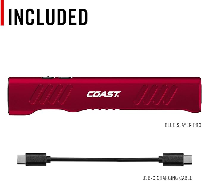 Coast Slayer 1150 Lumen USB-C Rechargeable LED Flashlight with Spot/Flood, Memory Mode and Pocket Clip, RED