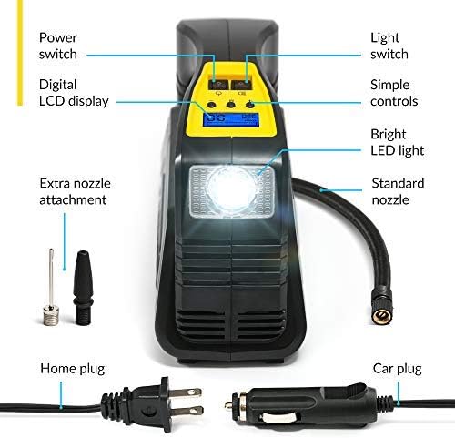 Kensun AC/DC Digital Tire Inflator for Car 12V DC and Home 110V AC Rapid Performance Portable Air Compressor Pump for Car, Bicycle, Motorcycle, Basketball and Others