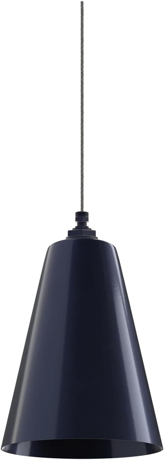Steel Lighting Co. Laurel Pendant Light | Ceiling Mounted | 8.5 inch Cone Shade | Modern Contemporary Farmhouse Style Made in America | Gray Tweed Cloth Cord | Navy Blue Exterior/Navy Blue Interior