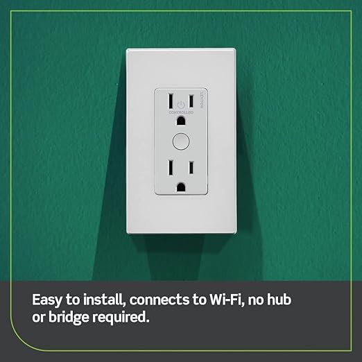 Leviton Decora Smart Outlet, Tamper-Resistant 15A, Wi-Fi 2nd Gen, Works with My Leviton, Alexa, Google Assistant, Apple Home/Siri & Wire-Free Companions for Switched Outlet, D215R-2RW, White