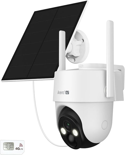 ARENTI 4G LTE Cellular Security Camera 2K, Solar Powered Live Feed Camera Outdoor Wireless for Home Security, Color Night Vision, 360° PTZ No WiFi Needed, PIR Sensor 2 Way Talk (Includes SIM Card)