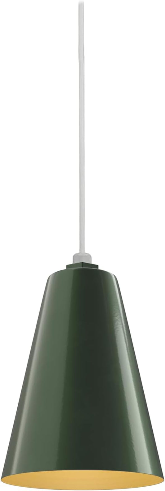 Steel Lighting Co. Laurel Pendant Light | Ceiling Mounted | 8.5 inch Cone Shade | Modern Contemporary Farmhouse Style Made in America | White Cord | Hunter Green Exterior/Brass Interior