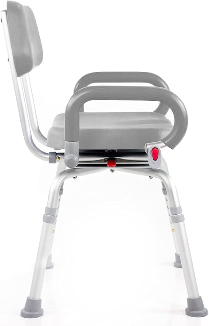 Platinum Health Revolution Pivoting Shower Chair for Bathtub, Adjustable Swivel Seat with Padded Back and Arms, Adjustable Space Saving Design for Tubs, Shower, for Elderly, Handicap & Seniors, Gray