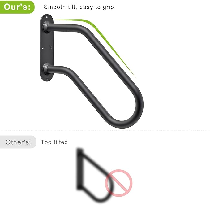 SELEWARE Heavy Duty Non-Slip Handrails for Outdoor 1-2 Step, Wall Mount Stair Hand Railing Grab Bars, U-Shape Safety Handle for Garage, Porch, Garden (Dia 1.3" Pipe, Black)