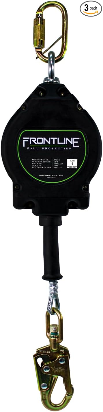 Frontline RPG30' Cable SRL with Steel Snap Hook End | 3/16" Galvanized Steel Cable | Lightweight, Durable | Swivel Anchorage Eye | 310 lbs Capacity | ANSI & OSHA Compliant (3 Pack)