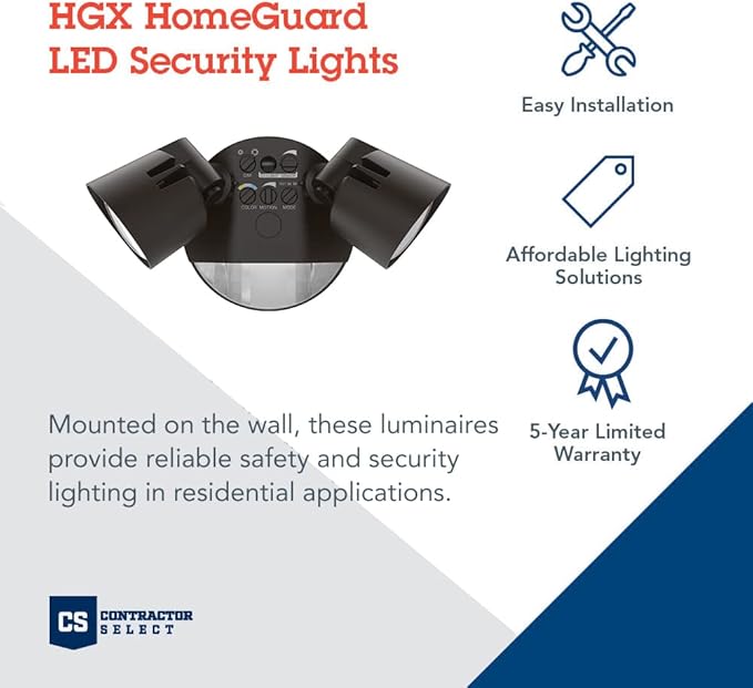 Lithonia Lighting HomeGuard 2-Light LED Outdoor Flood Lights, Motion Sensor Outdoor Lights with Dusk to Dawn, Adjustable Lumens and Color, Round Heads, Dark Bronze (HGX LED 2RH ALO SWW2 120 PIR DDB)