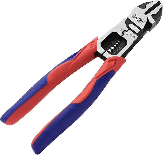 Wire Cutters, Side Cutters with Wire Stripper and Crimper, 8.6 Inch Wire Cutters Heavy Duty, 3-in-1 Diagonal Cutters for Cutting, Crimping, and Stripping
