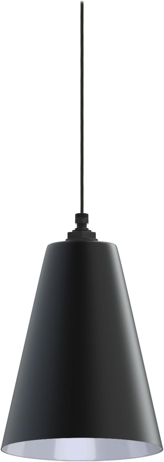 Steel Lighting Co. Laurel Pendant Light | Ceiling Mounted | 8.5 inch Cone Shade | Modern Contemporary Farmhouse Style Made in America | Black Cloth Cord | Matte Black Exterior/White Interior