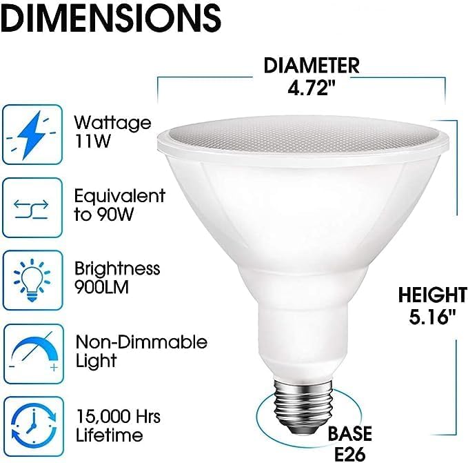 Energetic PAR38 LED Flood Outdoor Light Bulb, 5000K Daylight, 90 Watt Equivalent (11W), Wet Rated, 900LM, E26 Base, Non-Dimmable, 12 Pack