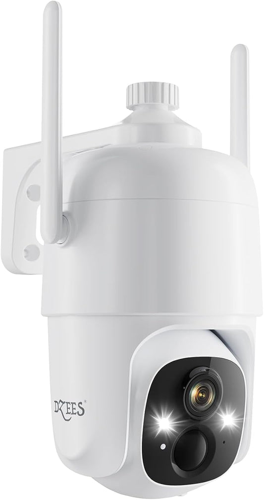Dzees 360° PTZ Security Cameras Wireless Outdoor WiFi, 2K Powered Home Security Camera Indoor, Spotlight & Siren, Color Night Vision, 2-Way Talk, AI Motion Detection, IP66, Cloud Stroage