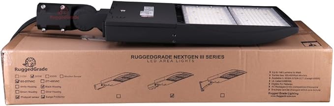 42,000 Lumen - 300 watt NextGen III LED Shoebox Lights - 3000K Warm White - with Photocell - Slip FIT Mount -10KV Surge