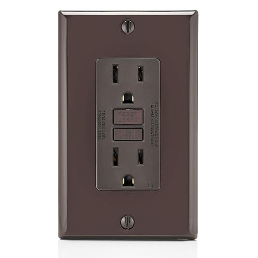 Leviton GFCI Outlet, 15 Amp, Self Test, Non Tamper-Resistant with LED Indicator Light, Protection from Electric Shock and Electrocution, GFNT1, Brown