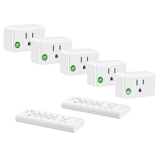 Wireless Remote Control Outlet Plug Kit, 5 Outlets + 2 Remotes, Control Lights, Fans & Small Appliances from Long Range, White, 1800W/15A