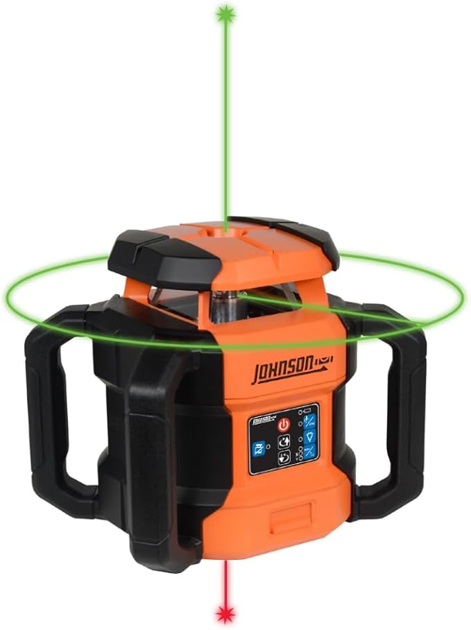 Johnson Level & Tool JRT300-GNHV-K Self-Leveling Dual Slope Rotary Laser Kit with GreenBrite® Technology, 4,000FT Range, Lithium Ion Batteries, Magnetic Target, Laser Detector, Remote Control