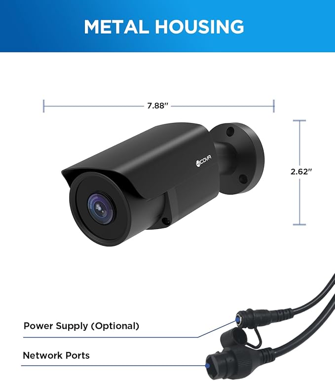 4COVR 4K PoE Security IP Bullet Camera Outdoor, 8-Megapixel UHD Wired Surveillance Video Camera, AI Human Vehicle Detection, 110° Wide Angle 2.8mm Lens with Audio, 100ft IR Night Vision, LY37EB8MA