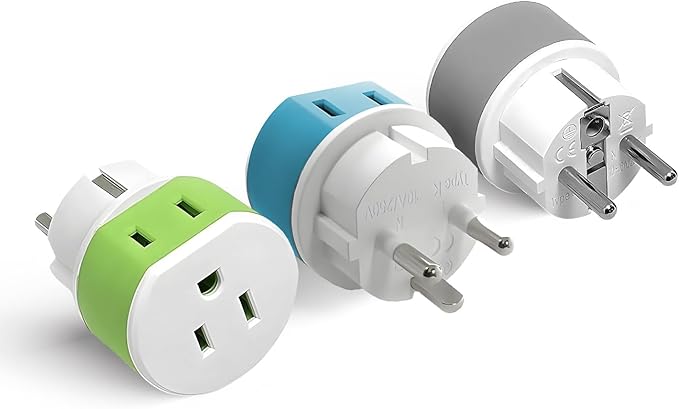 OREI Denmark Power Plug Adapter with 2 USA Inputs - Travel 3 Pack - 1 Type K & 2 Type E/F Safe Grounded Use with Cell Phones, Laptop, Camera Chargers, CPAP, and More