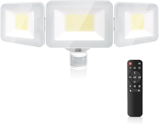 MEIKEE 100W LED Flood Lights Motion Sensor Light Outdoor, 9600lm 6500K Daylight White, IP65 Waterproof, 3 Adjustable Heads, Auto Dusk to Dawn Security Lighting for Garage, Yard, Porch, Driveway