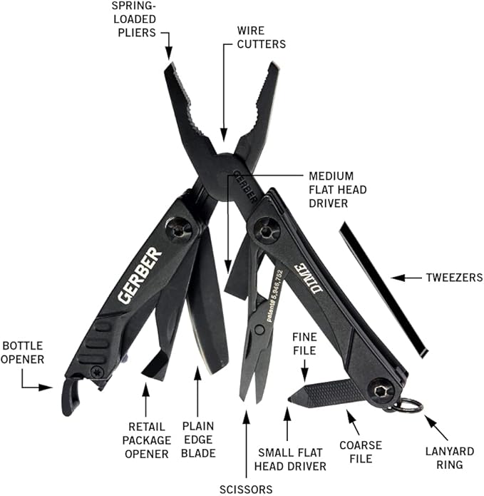 Gerber Gear Dime 12-in-1 Mini EDC Multitool - Needle Nose Pliers, Pocket Knife, Keychain, Bottle Opener - EDC Gear and Equipment, Gifts for Men - Red