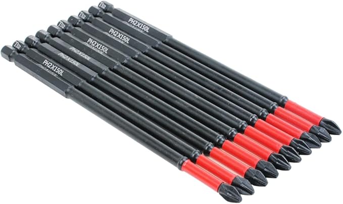 AUTOTOOLHOME 10 Pack Phillips PH2 Magnetic Anti Slip Screwdriver Bit Set 6 inch Length TS2 Anti-Slip Long Drill Bits Impact Driver Bits