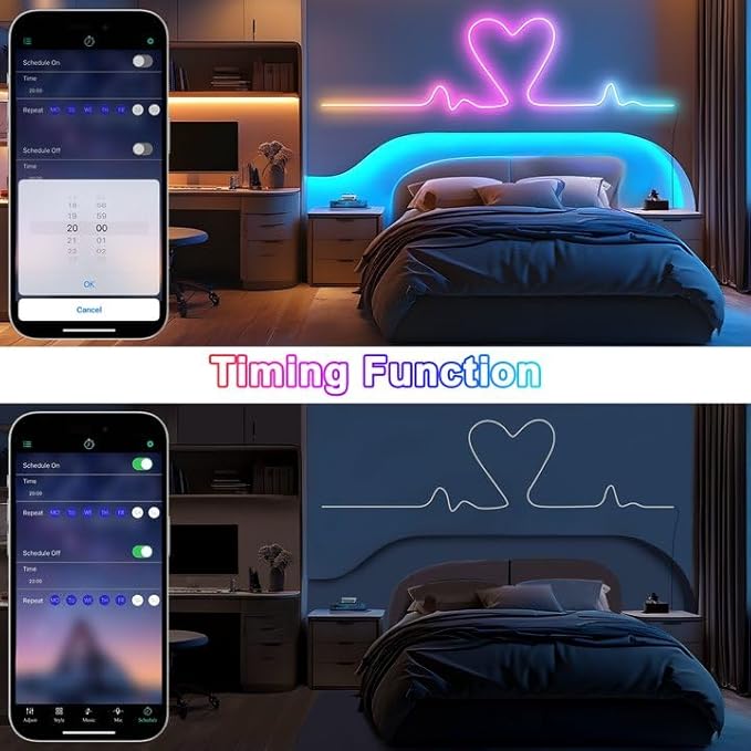 Cozylady 20Ft RGB LED Neon Rope Lights for Bedroom, 6m LED Strip Lamp with Double Sided Adhesive Tape, App/Remote Control Waterproof DIY Lights Decorate The Outdoor and Indoor of Your Home.