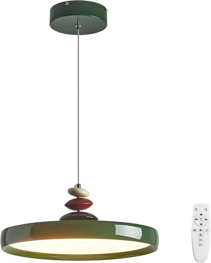 Modern Pendant Lights,Green 16" LED Pendant Lighting Fixture with Remote Control Dimmable 3 Color Mode & Brightness, Adjustable Hanging Lamp for Kitchen Dining Room Bedroom Kitchen Island
